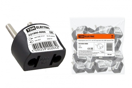 TDM ELECTRIC SQ1806-0086 Переходник (тип С1-В - тип A/F) круглый 16A 250В черный TDM